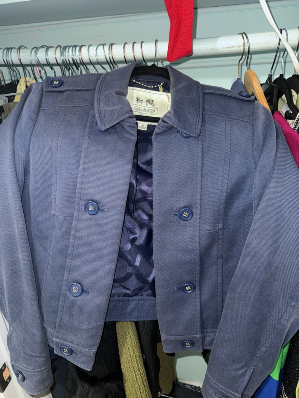 Coach Navy Cotton Blend Bomber Jacket